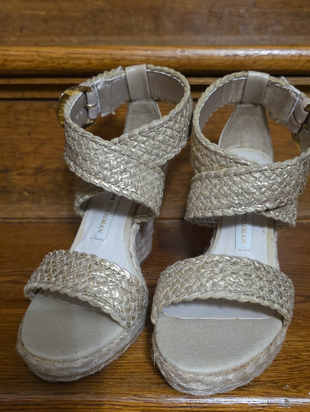 Dana Buchman Metallic Braided Wedge Sandals in Gold